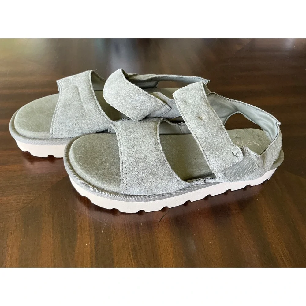 Koolaburra by UGG Suede Platform Sandals Adjustable Straps Grey Sage Women 11